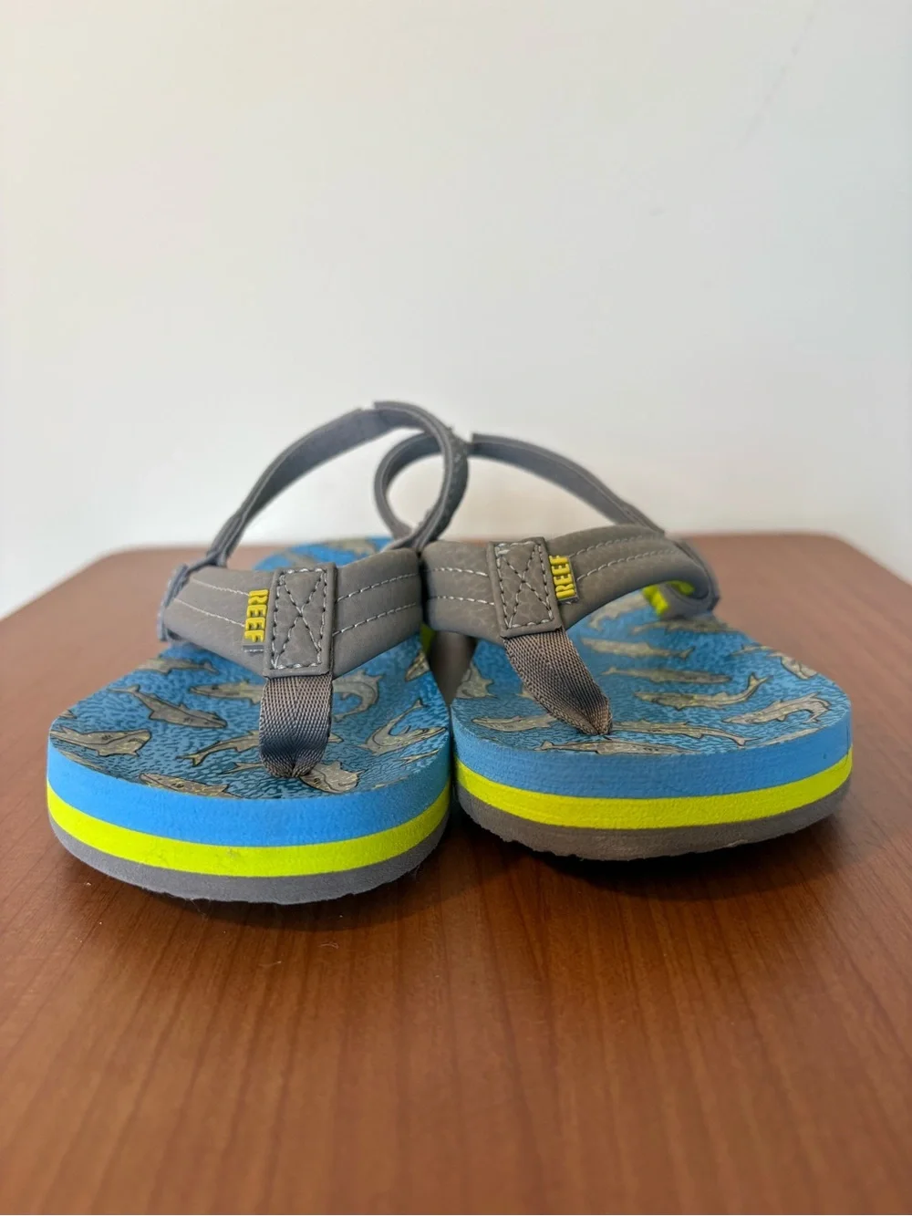 Reef Toddler Boy Ahi Sandal Blue Green Grey Shark Flip Flop Back Strap Size 11